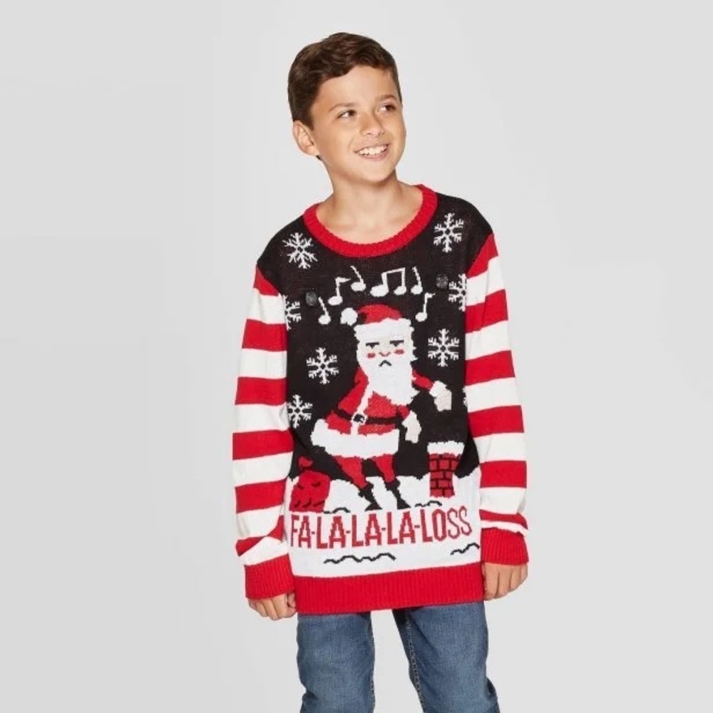WELL WORN FLOSSING SANTA UGLY SWEATER SIZE MEDIUM (NEW WITH TAGS)